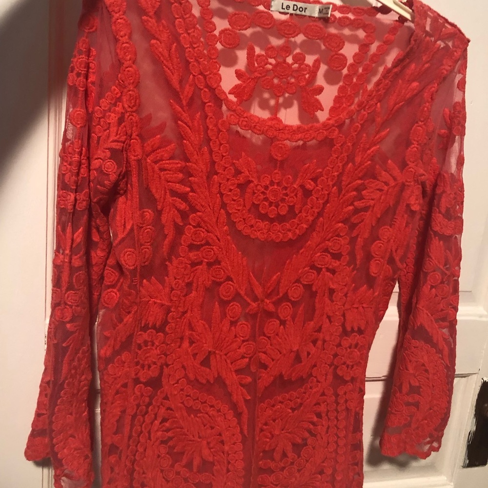 Salmon/pink crochet quarter sleeve top